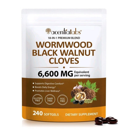 Wormwood Black Walnut and Clove Softgels for gut cleanse and digestive wellness support